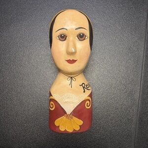Vintage 14” Wood Plaster Mannequin Head Milliner Hatter RARE Numbered ROSA HTF